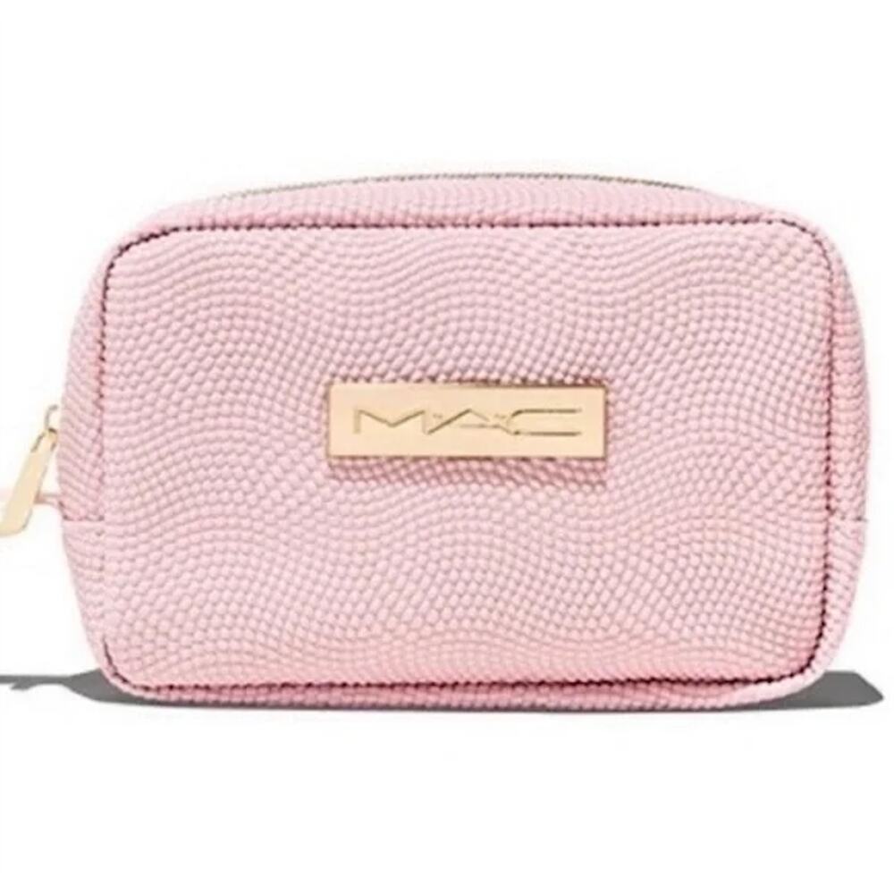 MAC Cosmetics NEW Pebbled Pink Cosmetics Makeup Travel Bag with Gold Hardware